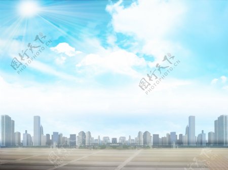 城市蓝色天空背景图图片