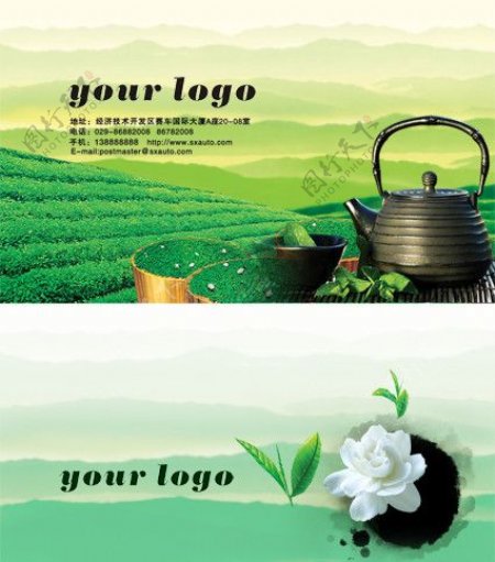 清新茶文化名片图片
