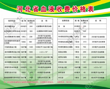 河北省血液收费价格表图片