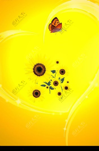 精美向日葵与蝴蝶PSD分层素材图片