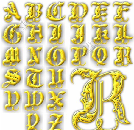 金色花纹英文字母图片