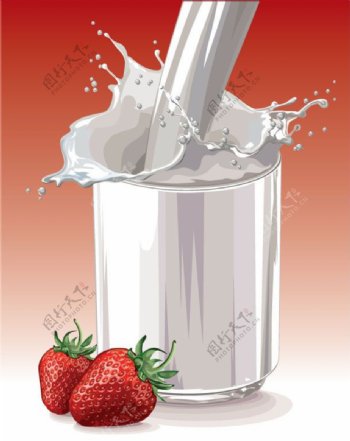 矢量动感牛奶草莓图片