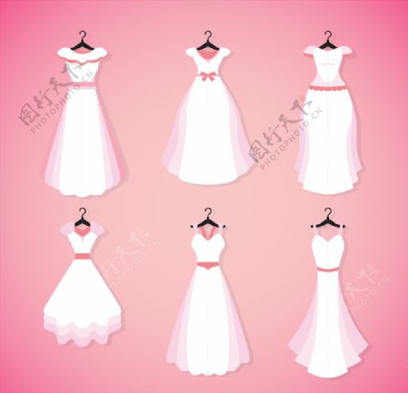 6款白色婚纱设计矢量素材