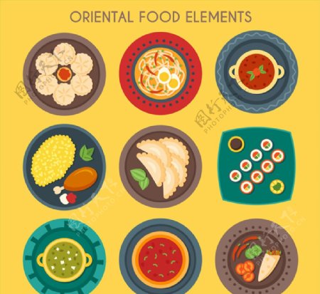 9款美味食物俯视图矢量素材