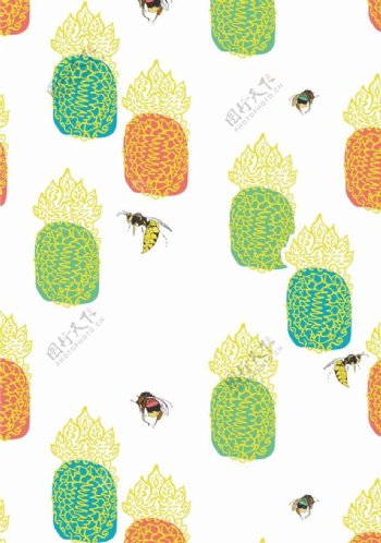 蜜蜂菠萝组合背景图