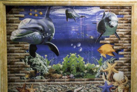 爱丽舍3D晶彩砖海豚背景墙