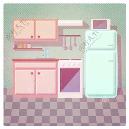 整洁厨房插画矢量素材