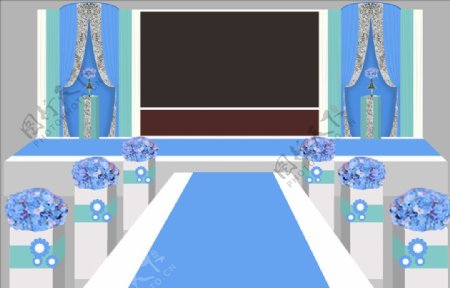 蓝色简约婚礼设计手绘舞台效果图
