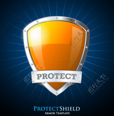 创意橙色保护盾设计矢量素材
