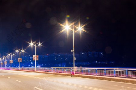 长江大桥夜景道路灯光流光摄影