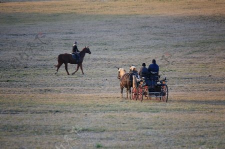 草原上骑马的游客