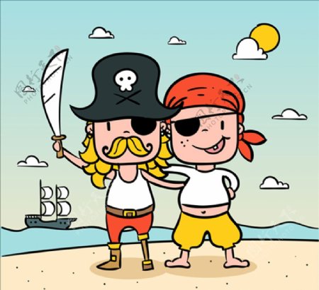 手绘卡通海盗朋友的背景