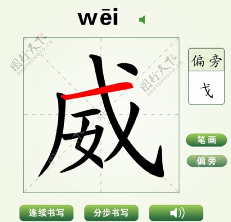 中国汉字威字笔画教学动画视频