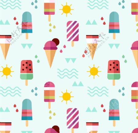 冰淇淋和夏季元素图案
