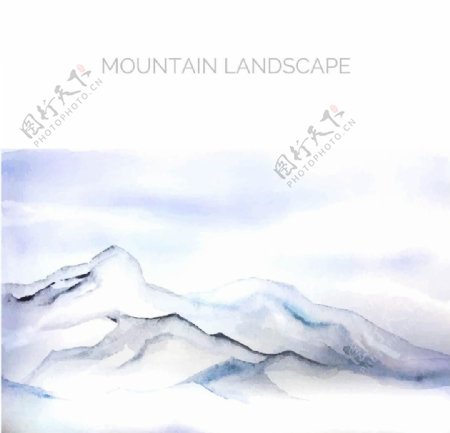 白色的景观与山水彩画模板源文件