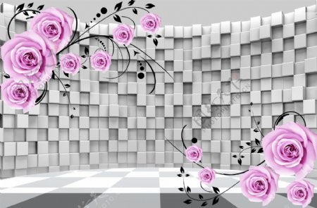 3D玫瑰背景墙