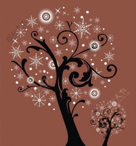 棕色抽象手绘雪花树