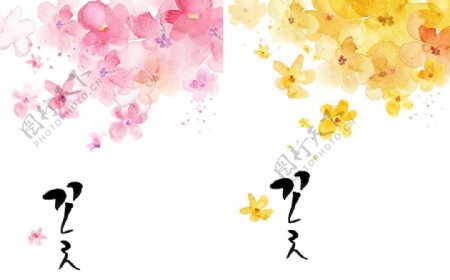 韩式水墨点缀花朵