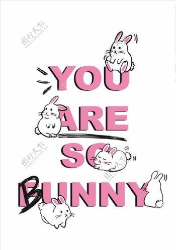 可爱卡通兔子字母印花矢量图下载
