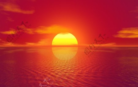 海面上映出落日夕阳红