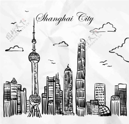 手绘制上海城市