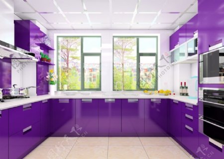 现代紫色厨柜