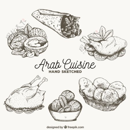 美味的阿拉伯美食草图