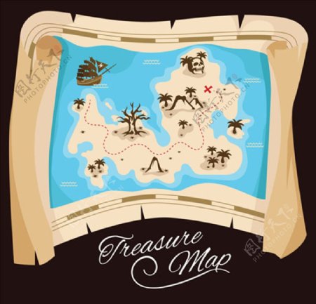 海盗宝藏的岛屿地形图