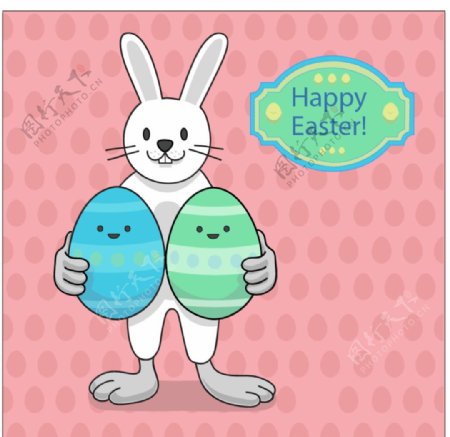 手绘兔子有两个复活节彩蛋