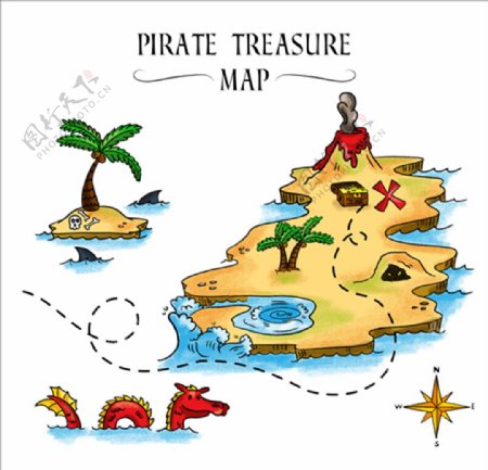 手绘珍贵的海盗地形图
