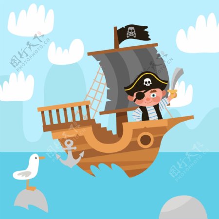 海盗船上的男孩背景