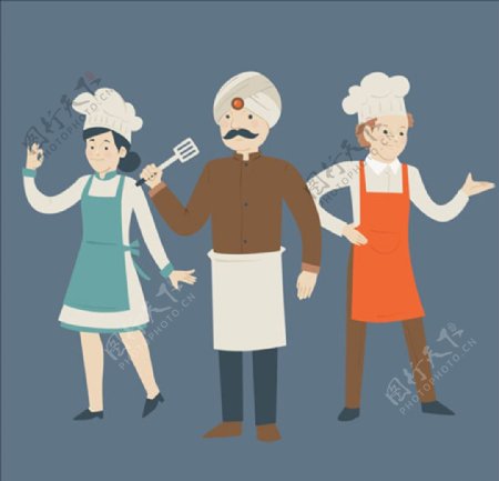 3个卡通厨师插图