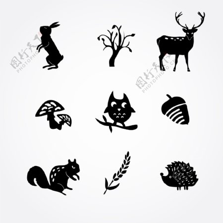 森林动物剪影图标