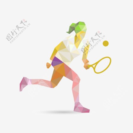 几何绘画的网球女子
