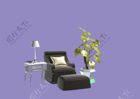 室内沙发模型台灯模型植物模型