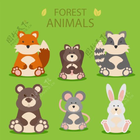 6款可爱坐姿森林动物矢量素材