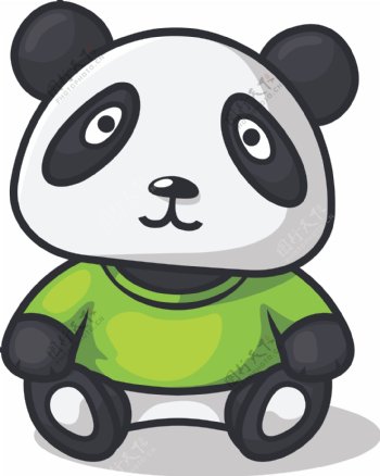 卡通穿绿短袖的熊猫