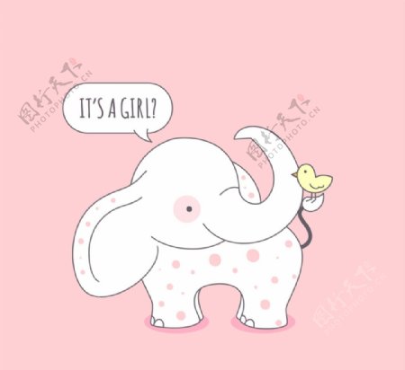 卡通大象迎婴卡片矢量图