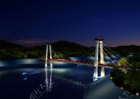 人行景观桥夜景效果图