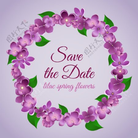紫色花环婚礼邀请卡