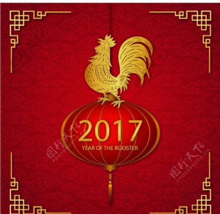 红色金色新年公鸡背景