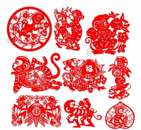 春节剪纸猴年猴子红色