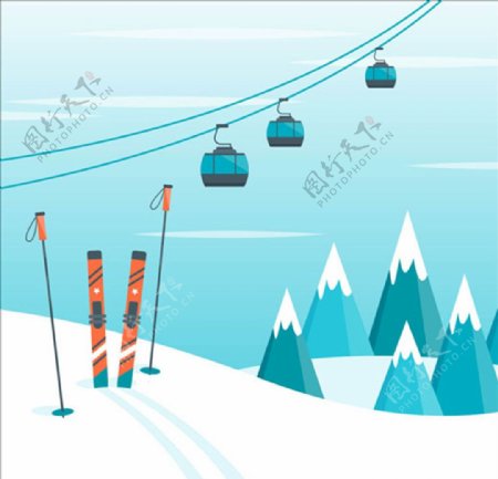卡通滑雪场运动广告海报