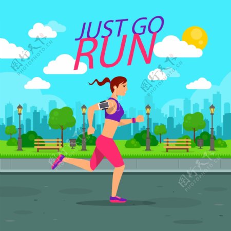卡通女子跑步锻炼海报