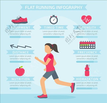 卡通女子跑步锻炼信息图表