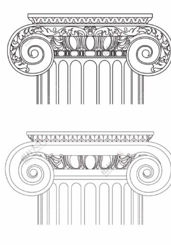 欧式柱子线描素材
