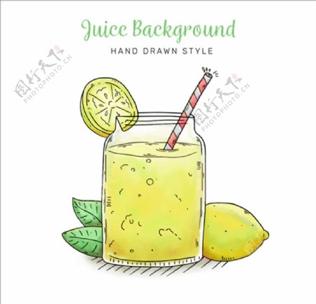 手绘水彩柠檬果汁插图