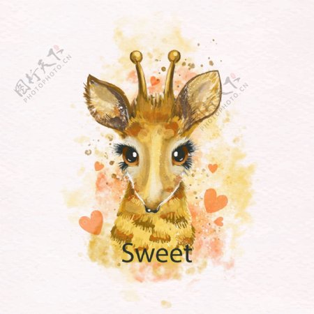 手绘水彩可爱的长颈鹿