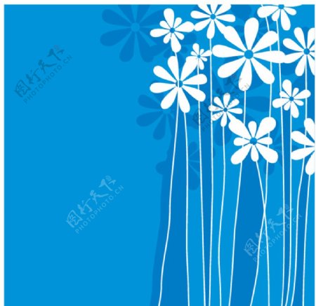白色花朵剪影蓝色商业创意背景