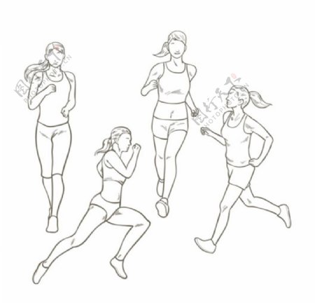 手绘女运动员跑步姿势